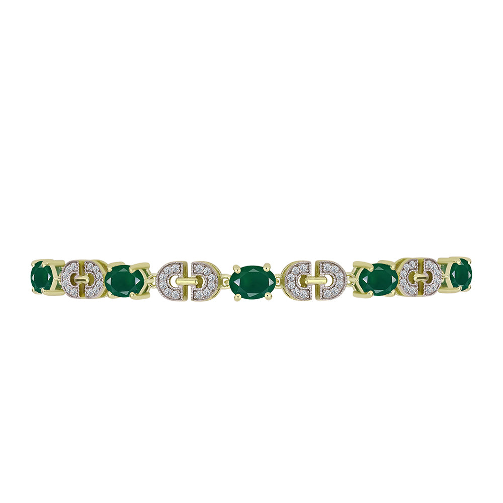 Goldplattiertes Silberarmband mit grünem Achat und weißem Topas