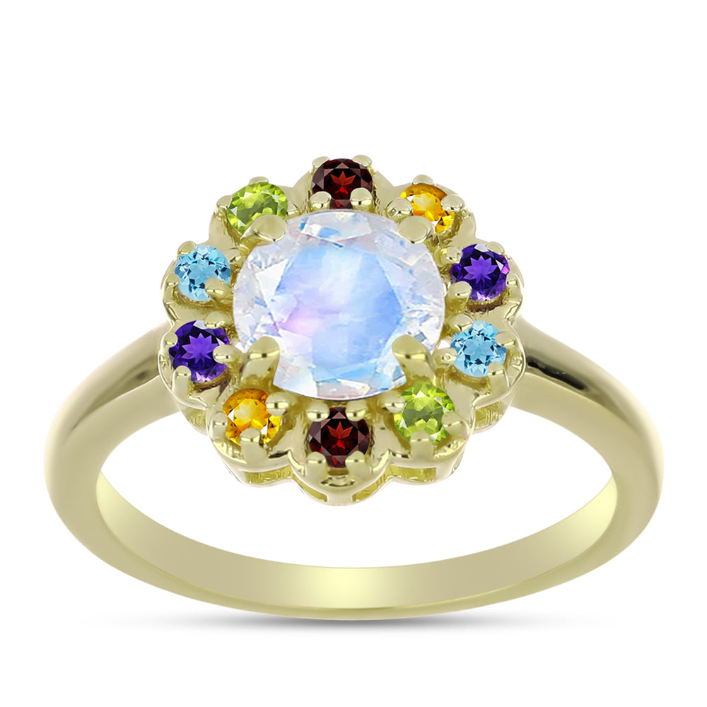 Goldplattierter Silberring mit Regenbogenmondstein und marokkanischem Amethyst 6 