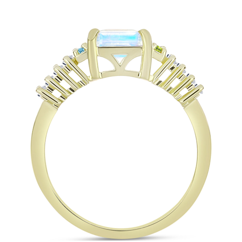 Goldplattierter Silberring mit Regenbogenmondstein und marokkanischem Amethyst 2 