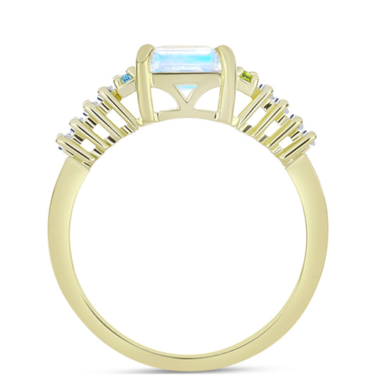 Goldplattierter Silberring mit Regenbogenmondstein und marokkanischem Amethyst