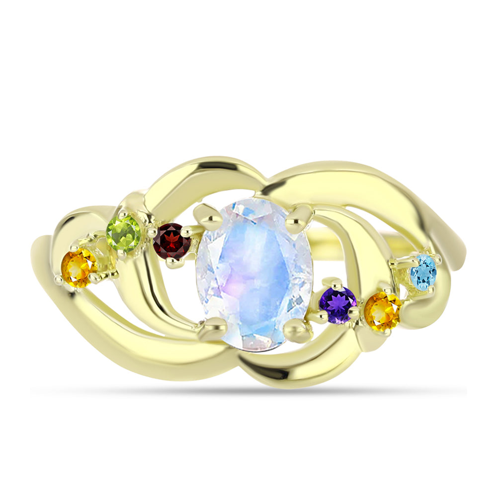 Goldplattierter Silberring mit Regenbogenmondstein und marokkanischem Amethyst 1 
