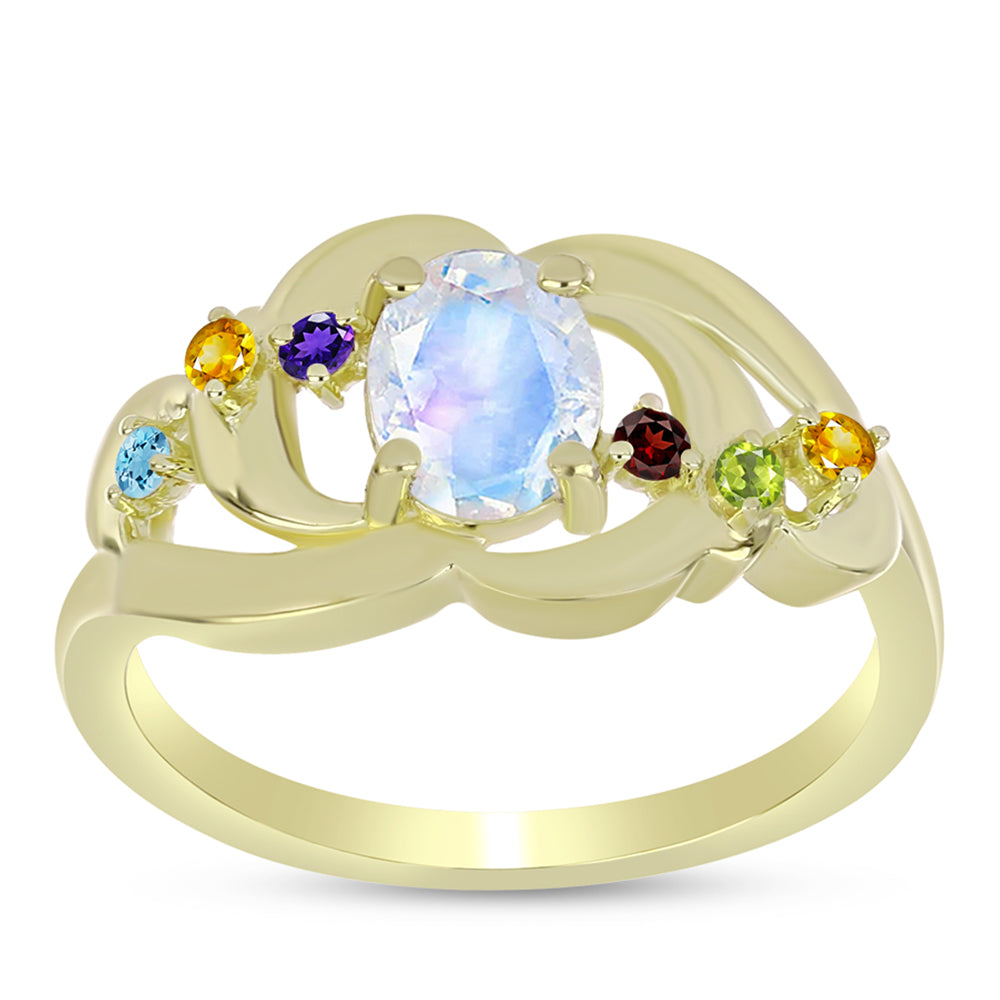 Goldplattierter Silberring mit Regenbogenmondstein und marokkanischem Amethyst