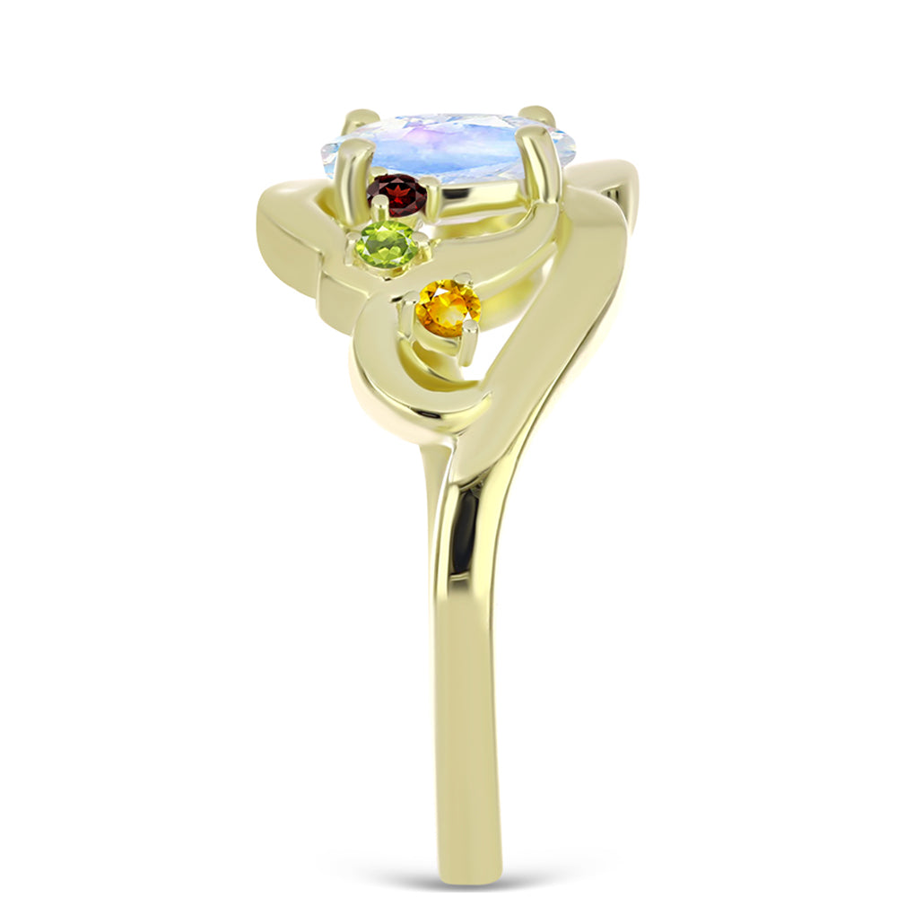 Goldplattierter Silberring mit Regenbogenmondstein und marokkanischem Amethyst 8 