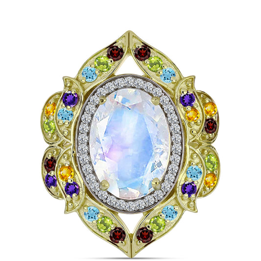 Goldplattierter Silberring mit Regenbogenmondstein und marokkanischem Amethyst