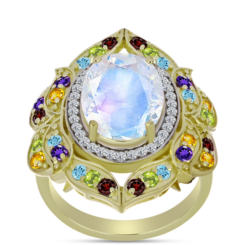 Goldplattierter Silberring mit Regenbogenmondstein und marokkanischem Amethyst 7 