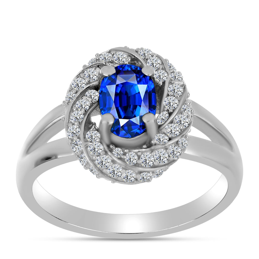 Silberring mit australischem blauem Saphir und weißem Topas 7 