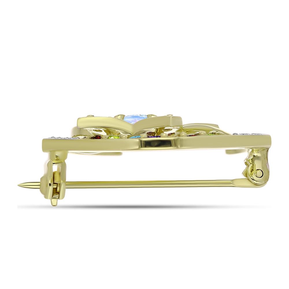 Goldplattierte Silberbrosche mit Regenbogenmondstein und marokkanischem Amethyst 4 