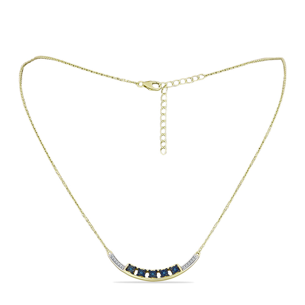 Goldplattierte Silberhalskette mit blauem Diamant und weißem Topas