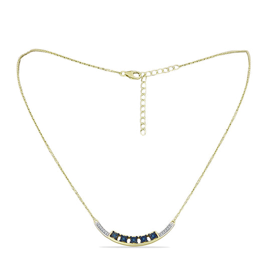 Goldplattierte Silberhalskette mit blauem Diamant und weißem Topas
