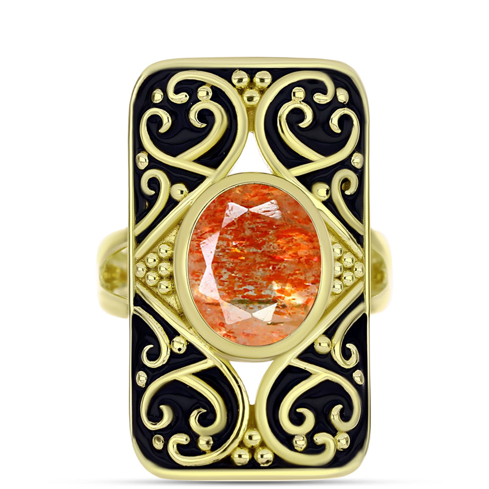 Goldplattierter Silberring mit Sonnenstein aus Oregon 1 