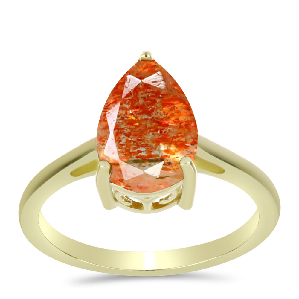 Goldplattierter Silberring mit Sonnenstein aus Oregon 3 