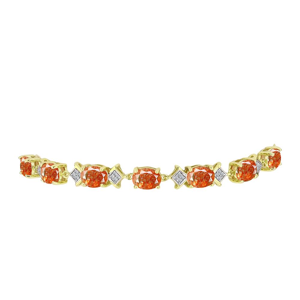 Goldplattiertes Silberarmband mit Sonnenstein aus Oregon und weißem Topas