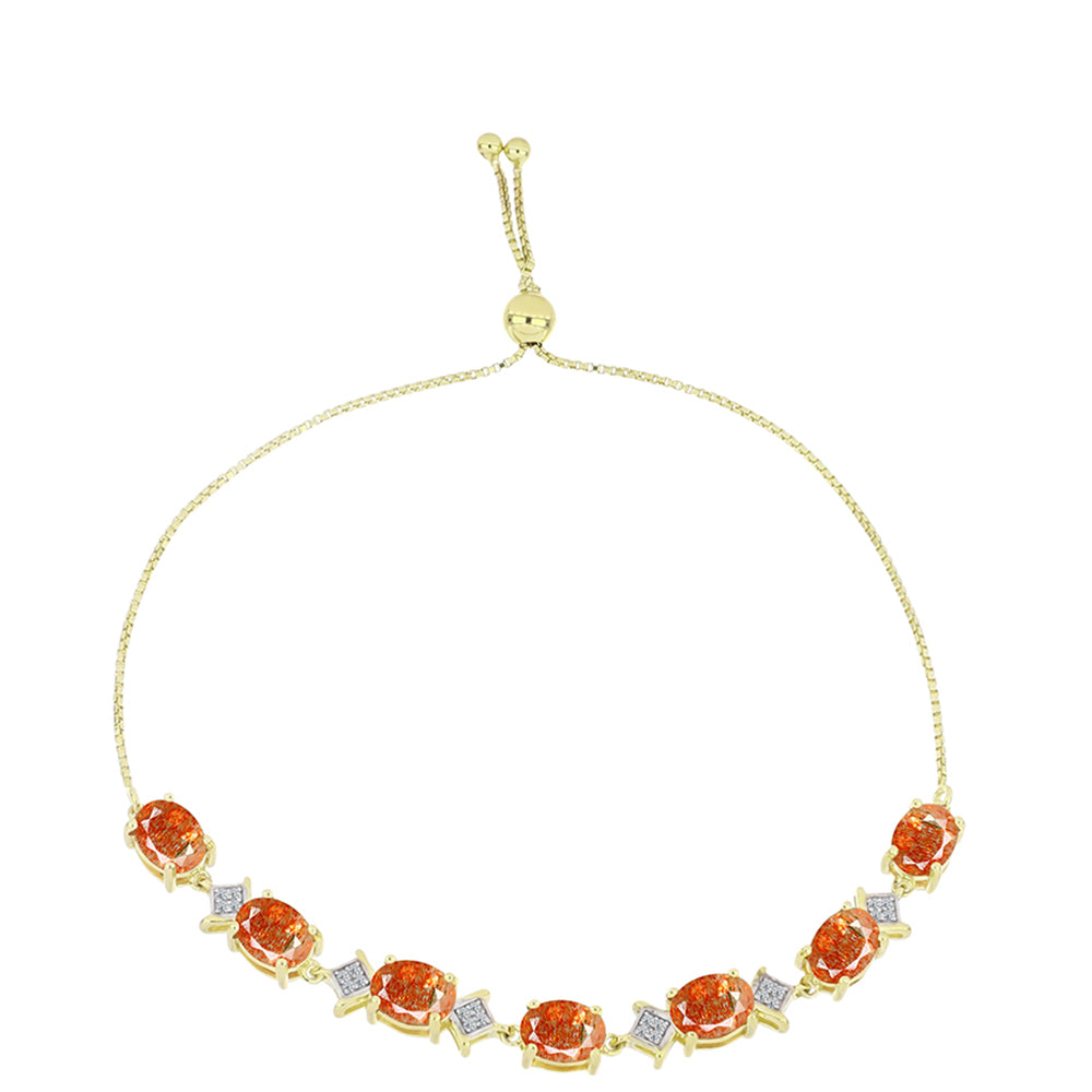 Goldplattiertes Silberarmband mit Sonnenstein aus Oregon und weißem Topas 1 