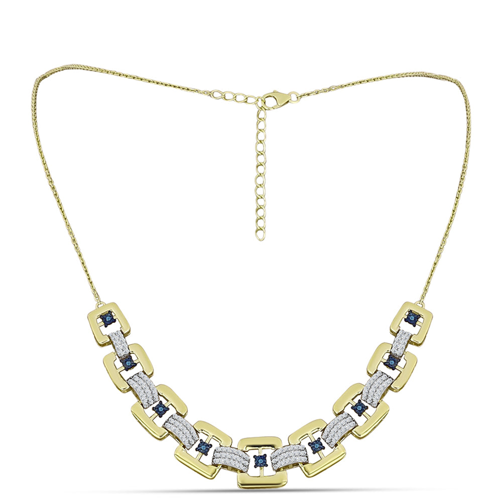 Goldplattierte Silberhalskette mit blauem Diamant und weißem Topas 1 
