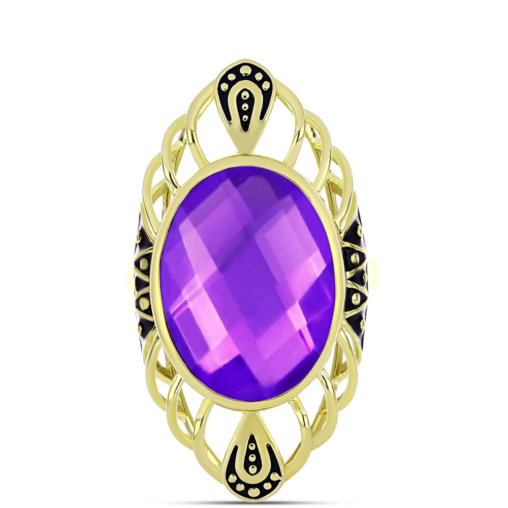 Goldplattierter Silberring mit lila Achat 1 