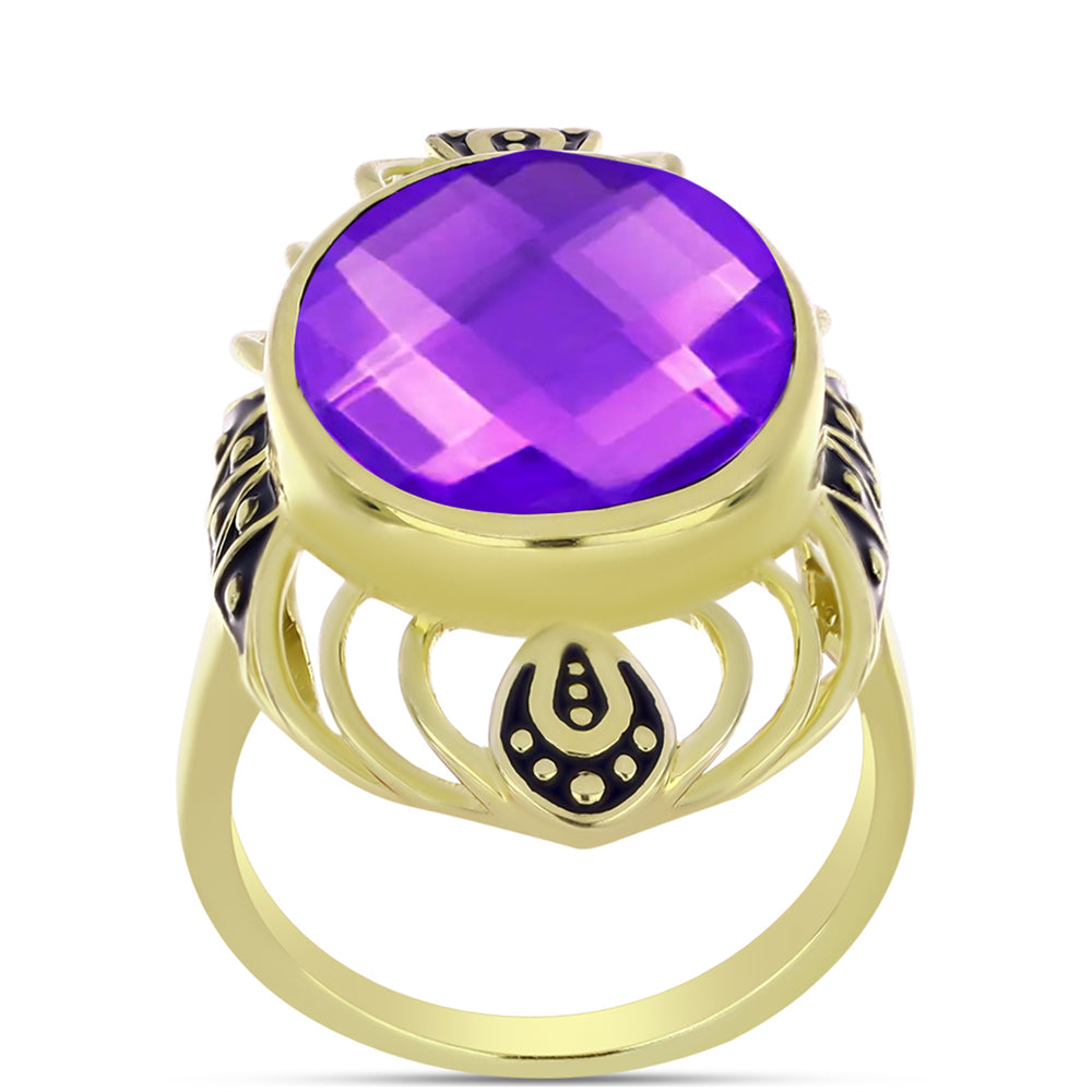 Goldplattierter Silberring mit lila Achat