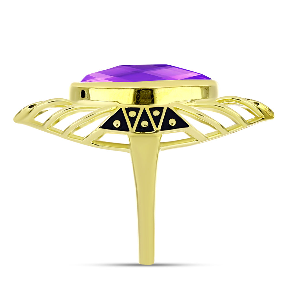 Goldplattierter Silberring mit lila Achat 4 