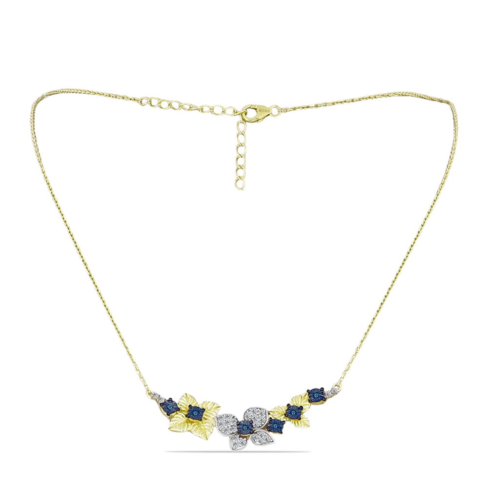 Goldplattierte Silberhalskette mit blauem Diamant und weißem Topas