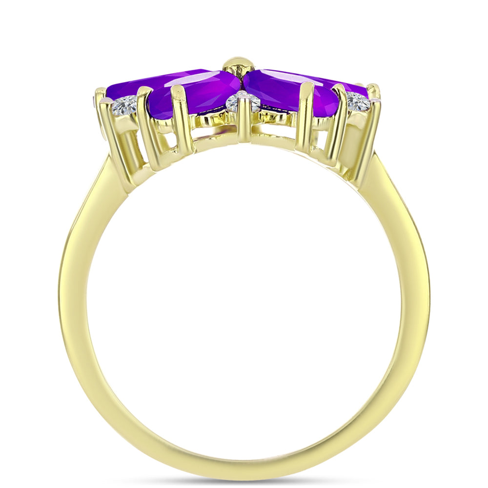 Goldplattierter Silberring mit lila Achat und weißem Topas