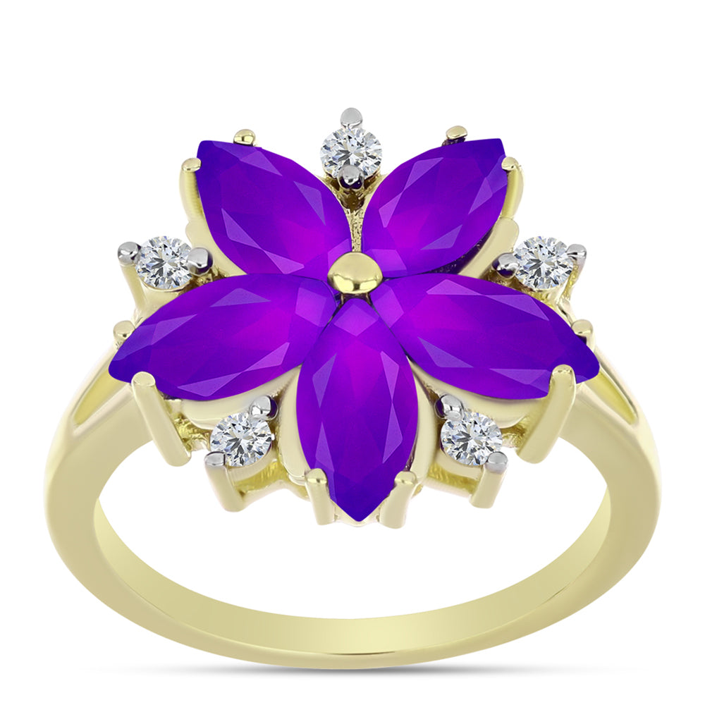 Goldplattierter Silberring mit lila Achat und weißem Topas 3 