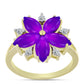 Goldplattierter Silberring mit lila Achat und weißem Topas