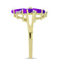 Goldplattierter Silberring mit lila Achat und weißem Topas