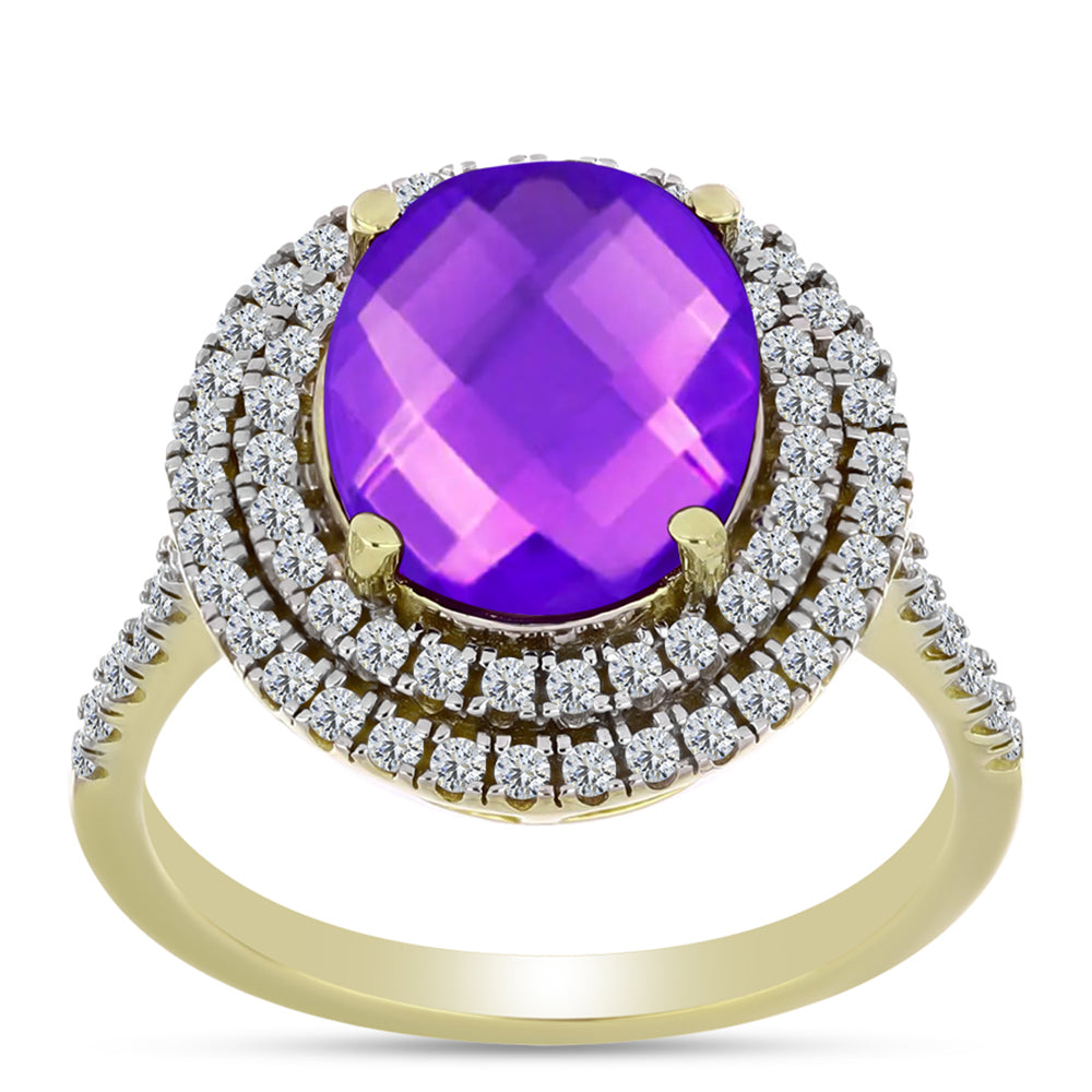 Goldplattierter Silberring mit lila Achat und weißem Topas 3 