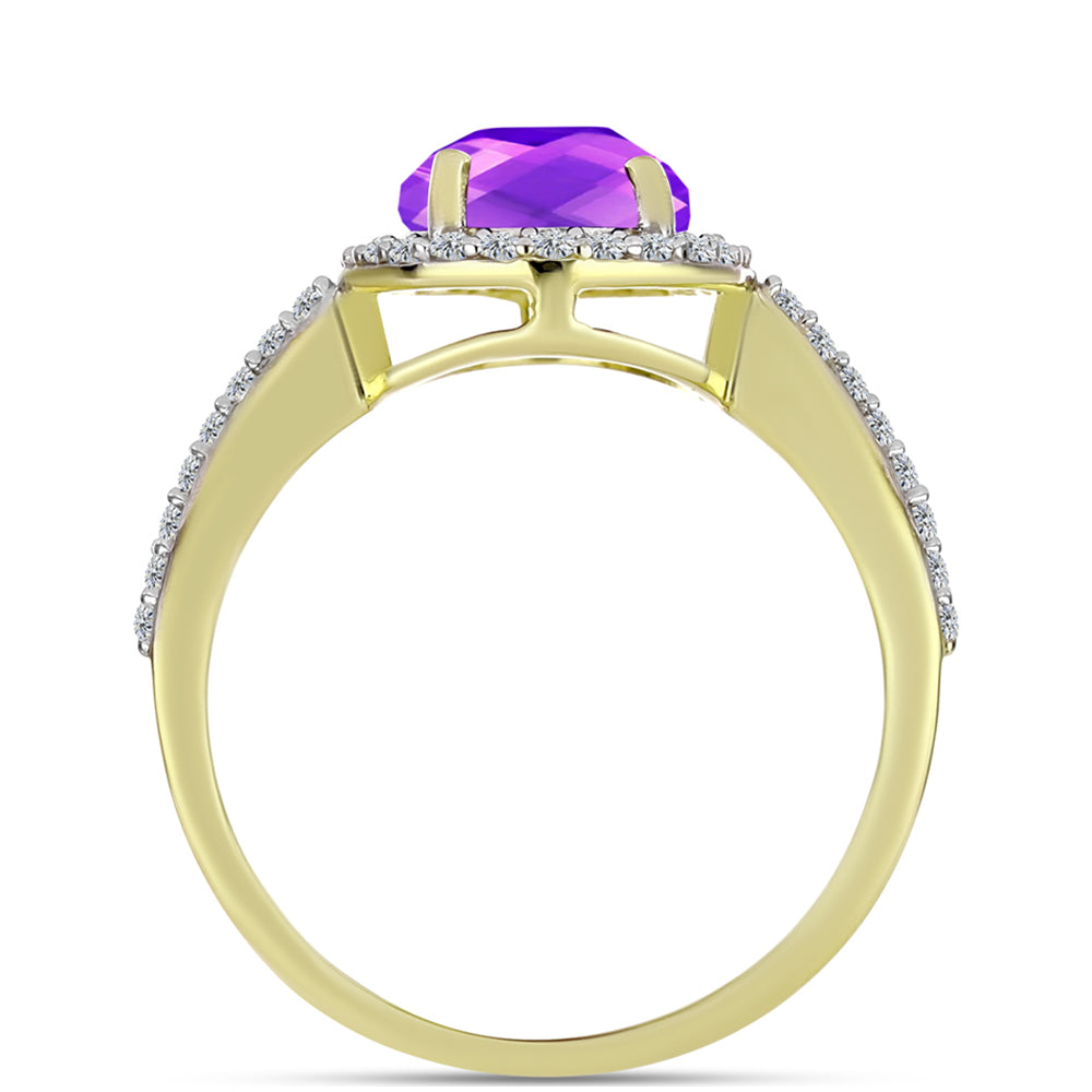 Goldplattierter Silberring mit lila Achat und weißem Topas 2 