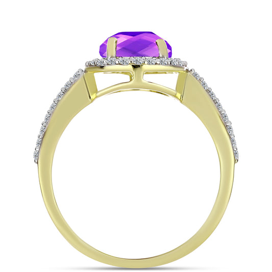 Goldplattierter Silberring mit lila Achat und weißem Topas