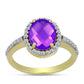 Goldplattierter Silberring mit lila Achat und weißem Topas