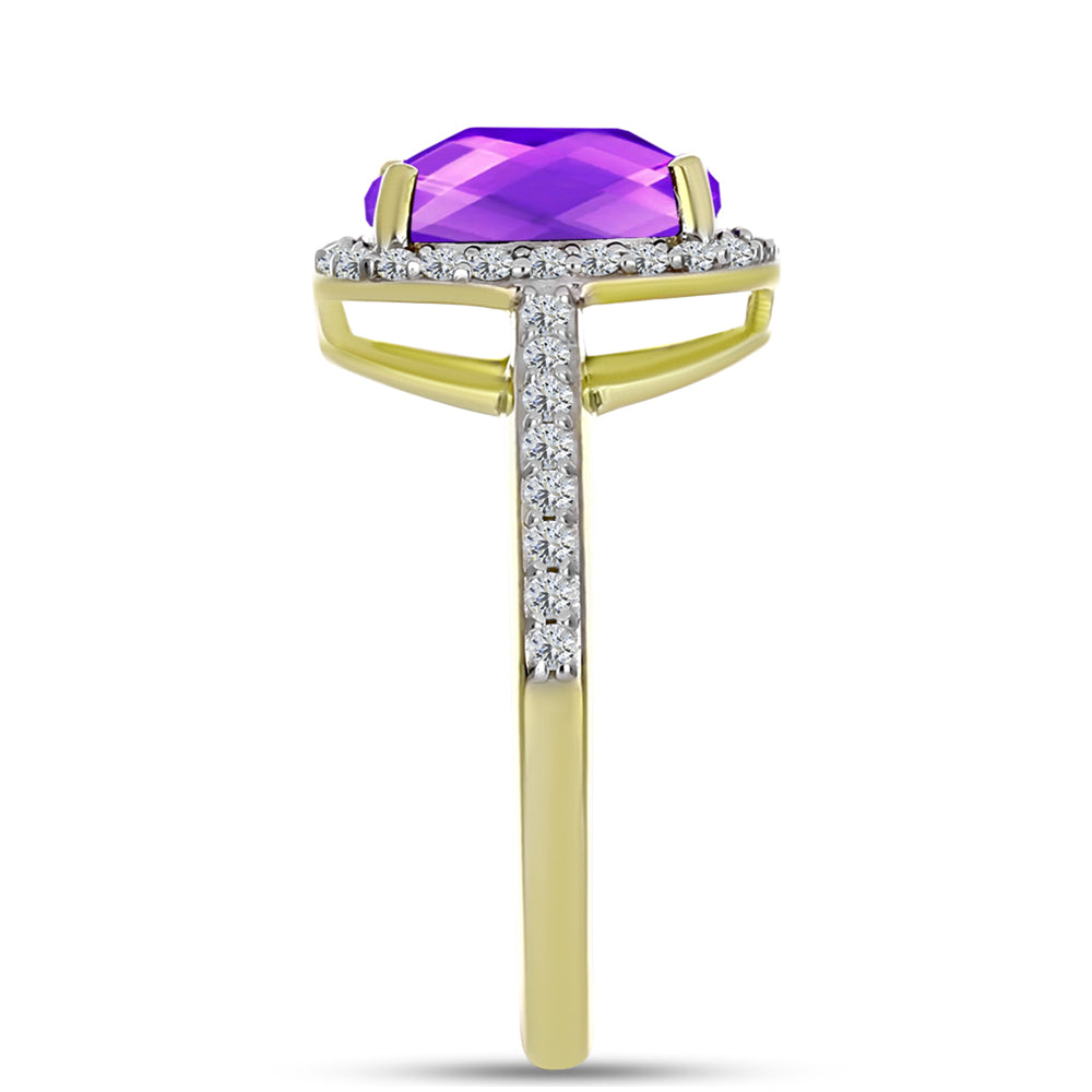 Goldplattierter Silberring mit lila Achat und weißem Topas 4 