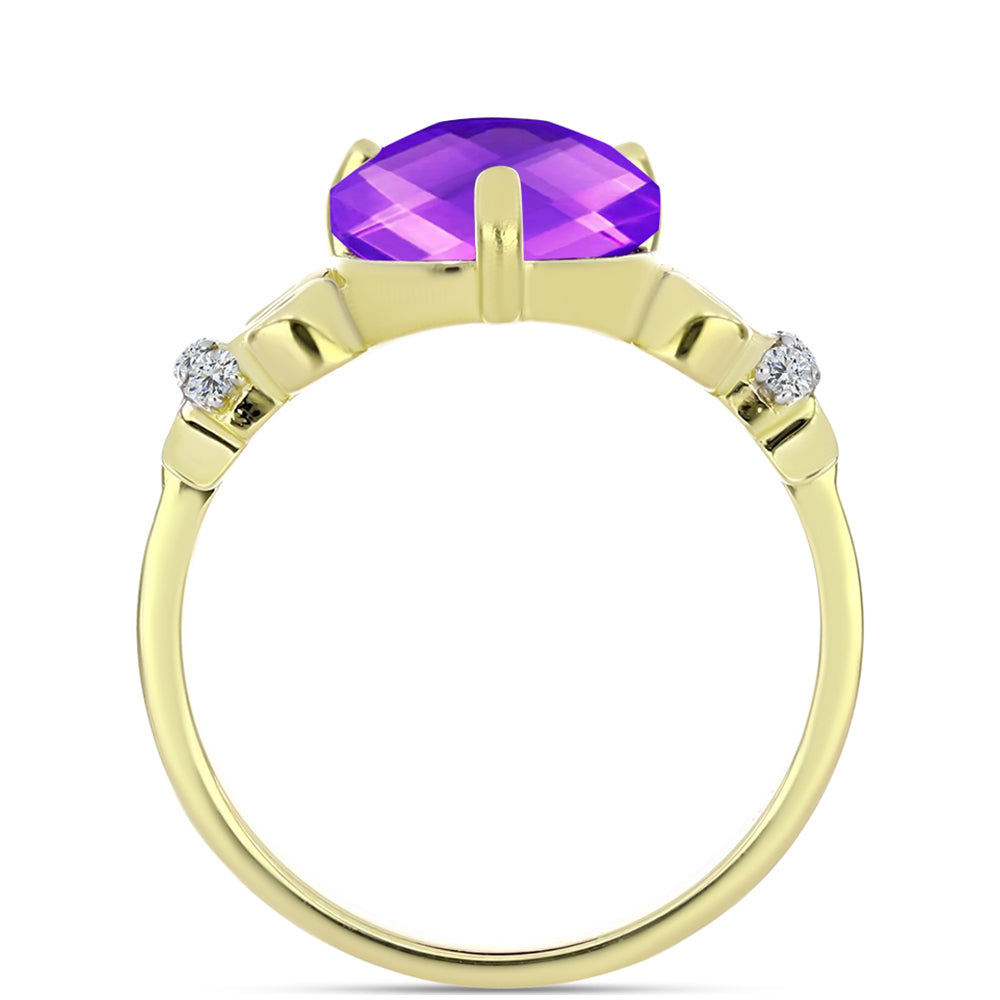 Goldplattierter Silberring mit lila Achat und weißem Topas 2 