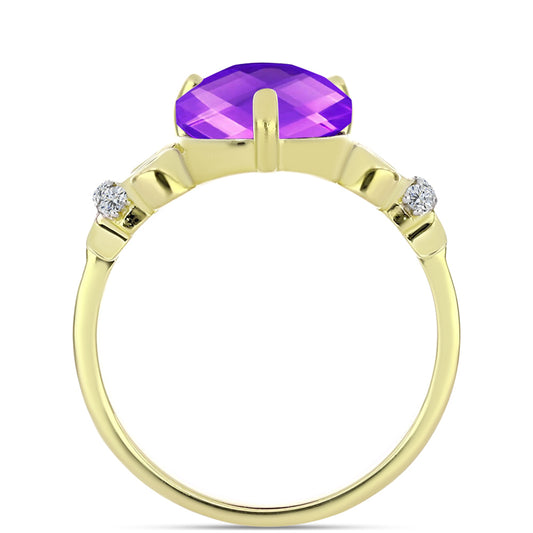 Goldplattierter Silberring mit lila Achat und weißem Topas