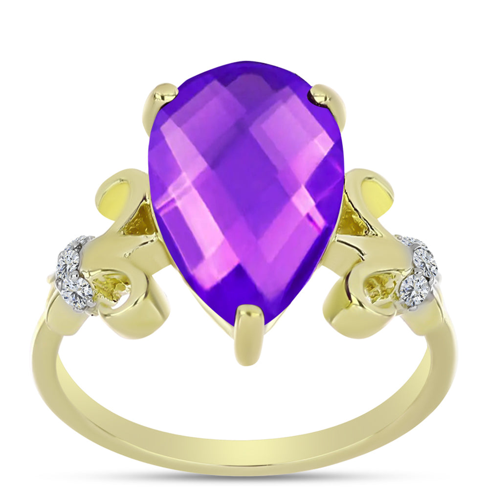 Goldplattierter Silberring mit lila Achat und weißem Topas