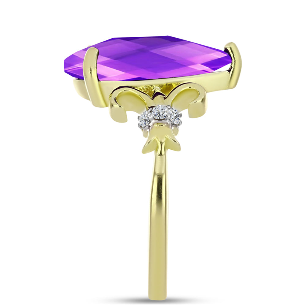 Goldplattierter Silberring mit lila Achat und weißem Topas 4 