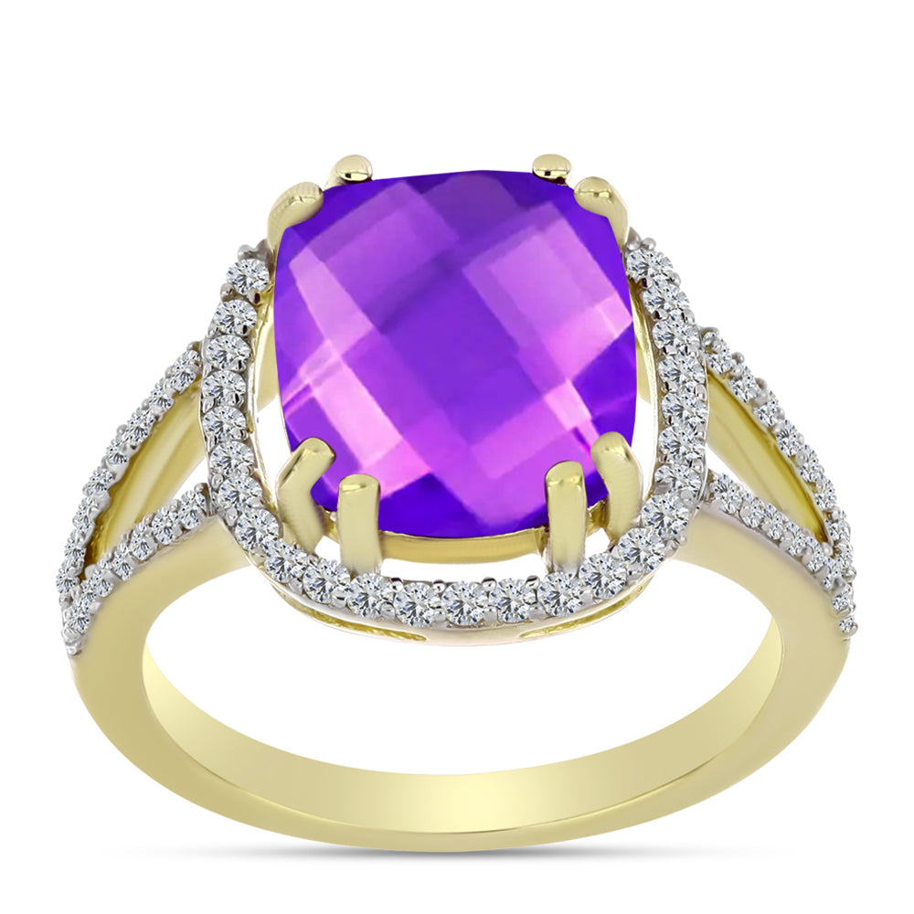 Goldplattierter Silberring mit lila Achat und weißem Topas 3 