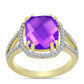Goldplattierter Silberring mit lila Achat und weißem Topas