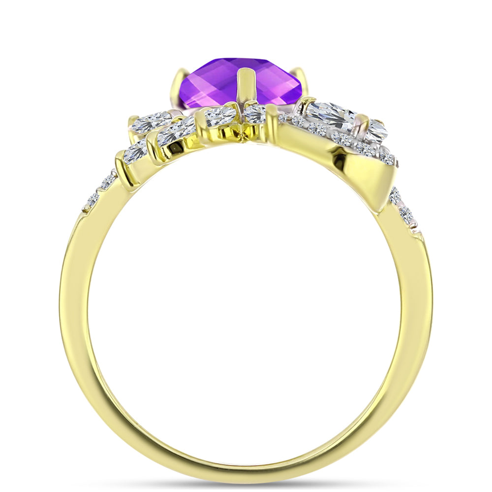 Goldplattierter Silberring mit lila Achat und weißem Topas 2 