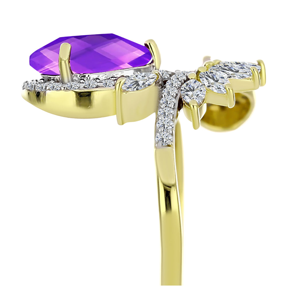 Goldplattierter Silberring mit lila Achat und weißem Topas