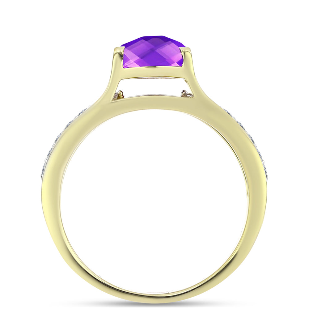 Goldplattierter Silberring mit lila Achat und weißem Topas