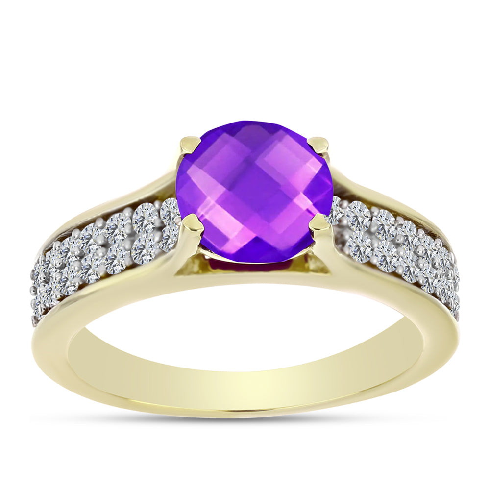 Goldplattierter Silberring mit lila Achat und weißem Topas 3 