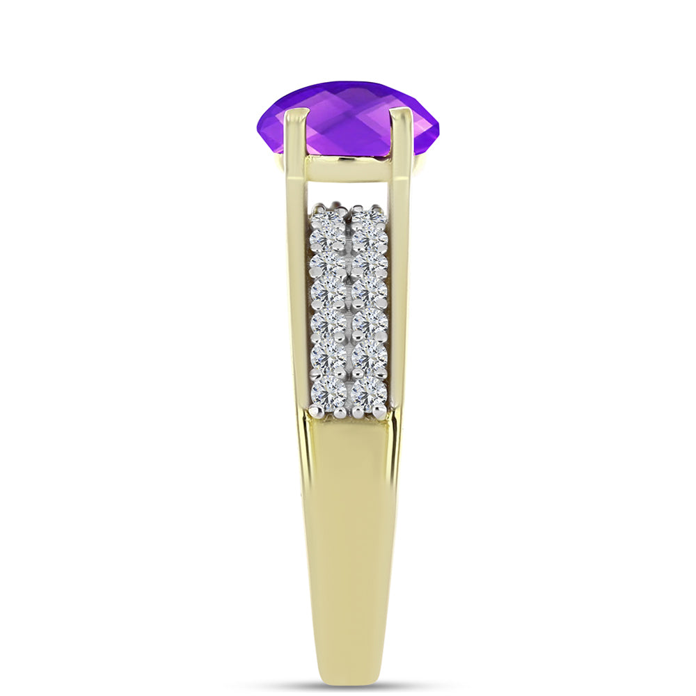 Goldplattierter Silberring mit lila Achat und weißem Topas