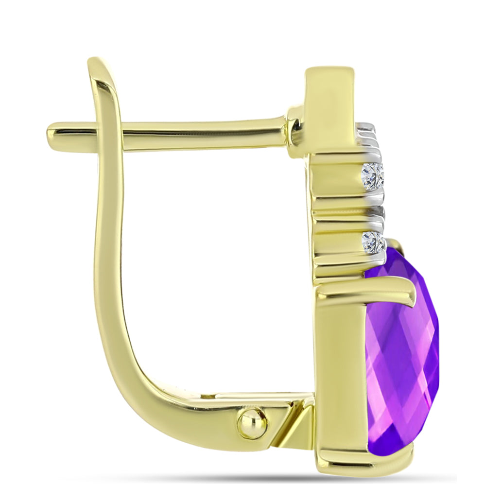 Goldplattierte Silberohrringe mit lila Achat und weißem Topas 2 