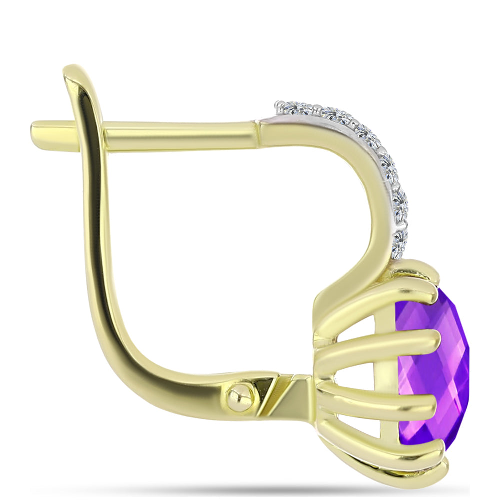 Goldplattierte Silberohrringe mit lila Achat und weißem Topas