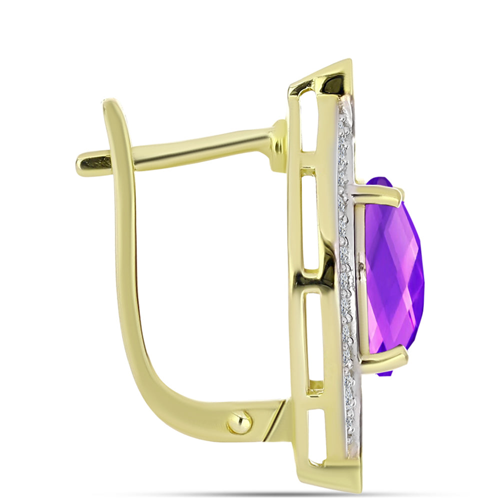 Goldplattierte Silberohrringe mit lila Achat und weißem Topas 2 