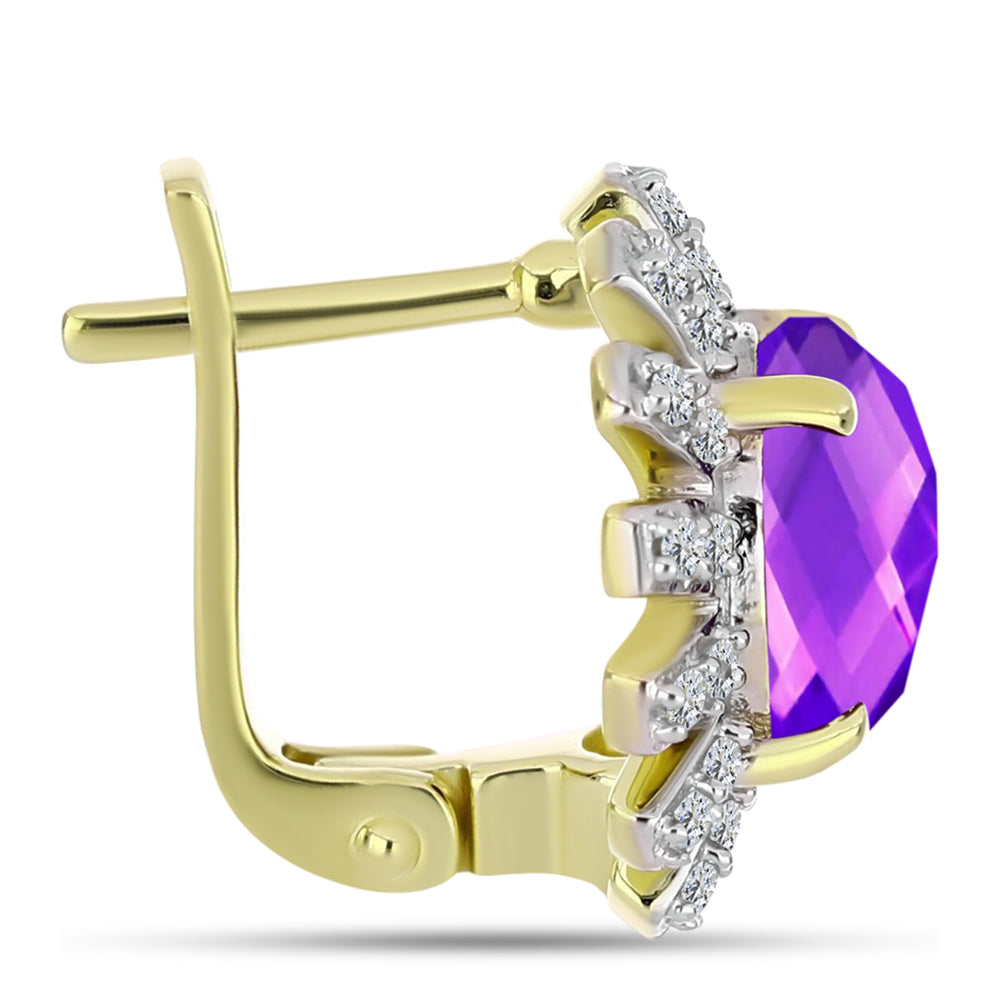 Goldplattierte Silberohrringe mit lila Achat und weißem Topas 2 