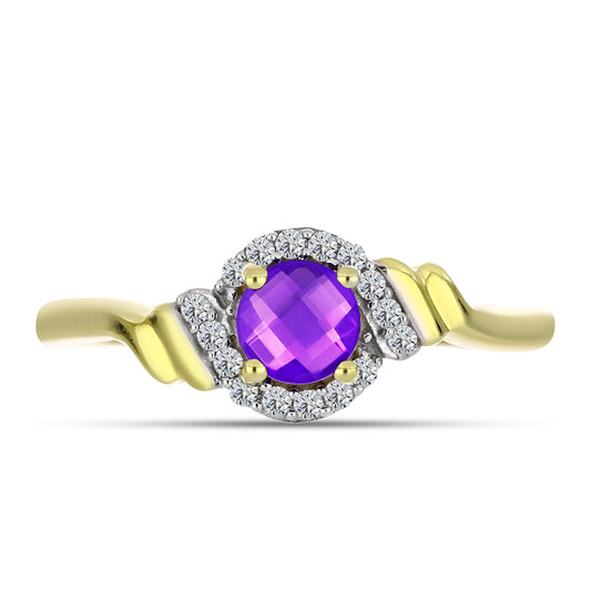 Goldplattierter Silberring mit lila Achat und weißem Topas