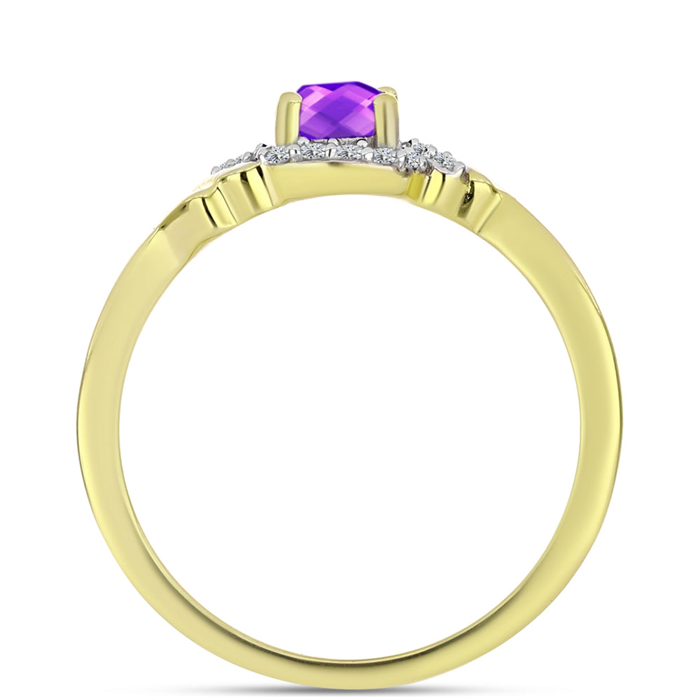 Goldplattierter Silberring mit lila Achat und weißem Topas 2 