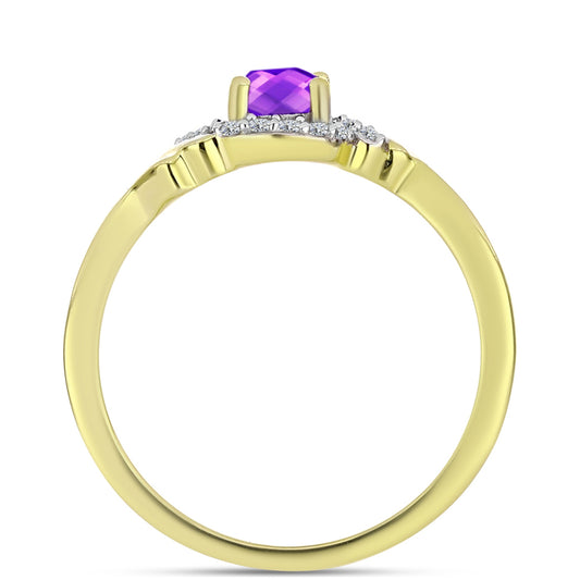 Goldplattierter Silberring mit lila Achat und weißem Topas