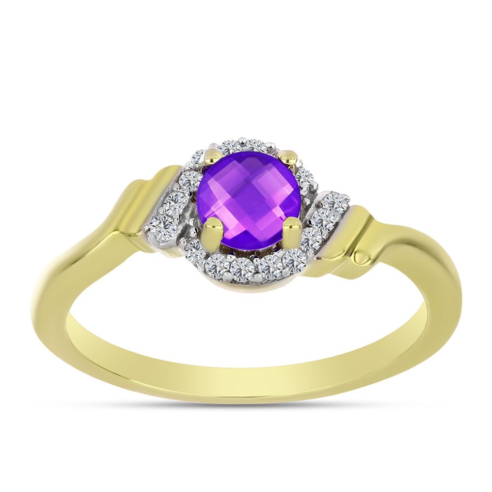 Goldplattierter Silberring mit lila Achat und weißem Topas 3 
